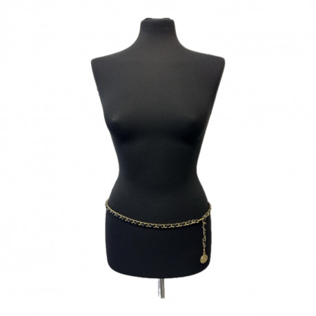 Ceinture fine CHANEL chaine et cuir vintage