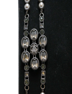 CHANEL grey pearly beads and Swarovski crystals imposing necklace