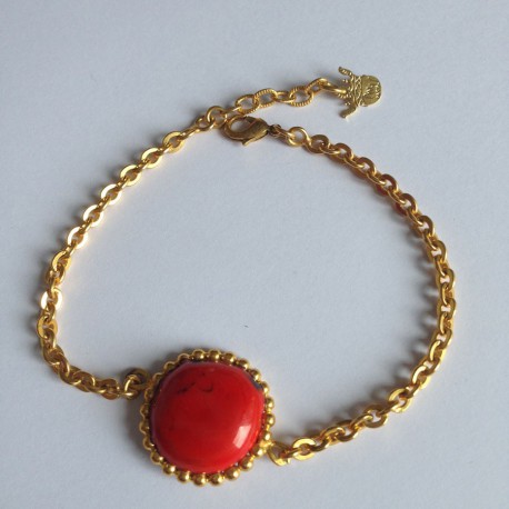 Bracelet cabochon rond rouge MARGUERITE DE VALOIS