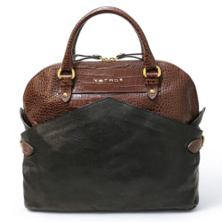 Sac ETRO cuir noir et façon crocodile marron