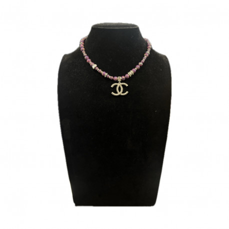 Collier CHANEL rose et strass