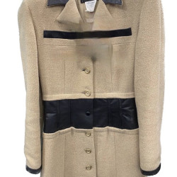 Manteau T 38 CHANEL poil de chameau beige et cuir noir