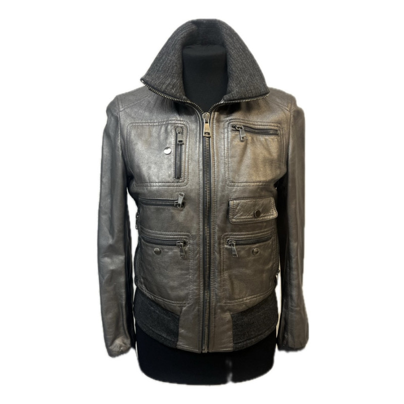 Blouson DOLCE & GABBANA T36 cuir gris acier