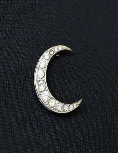 Yves Saint Laurent YSL vintage silver rhinestones crescent moon brooch