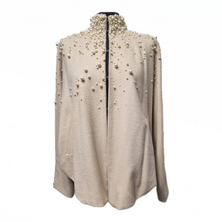 Veste chauve souris CHLOE beige brodée de perles nacrées