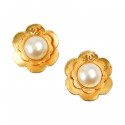 CHANEL Vintage 1970 camellia pearl clip-on earrings