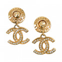 CHANEL Vintage gilded CC pendant clip-on earrings