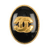 CHANEL vintage black enamel and gold brooch