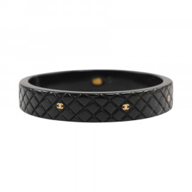 CHANEL vintage quilted black resin bracelet with gold CC