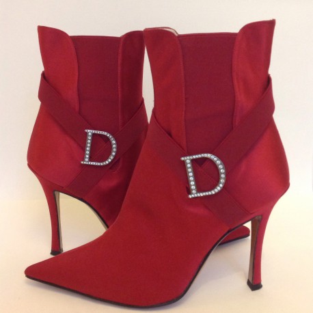 Bottines DIOR t 39.5 satin rouge bordeaux