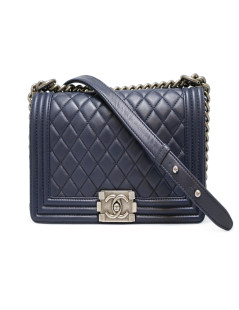 CHANEL blue lambskin leather Boy bag