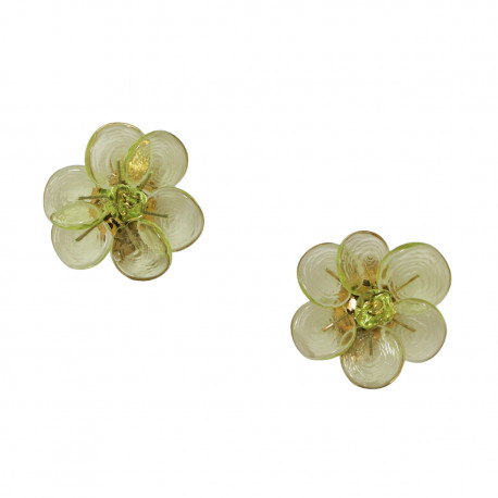 Clips CHANEL pâte de verre fleur vert 