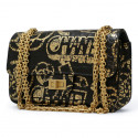 CHANEL 2.55 bag imitation crocodile black painted gold c h a n e l