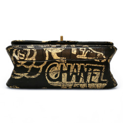 Sac CHANEL  imitation crocodile noir peint c h a n e l doré