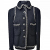 Veste CHANEL T 42 tweed noir gansée de fils d'argent