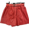 Short T38 CHANEL cuir rouge ceinture broche 