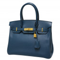 Sac Birkin bleu 30 HERMES bijouterie dorée