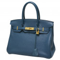 Sac Birkin HERMES 30 togo bleu Colvert