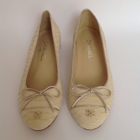 CHANEL T37 pale yellow python ballerinas VALOIS VINTAGE PARIS