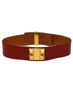 HERMES collier de chien red Box leather belt size 70FR