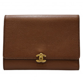 CHANEL brown grained leather wallet