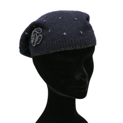 Bonnet CHANEL cachemire bleu nuit sequins broderies CC