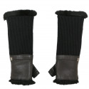 CHANEL black mittens lined in rabbit fur, size 7FR