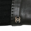 CHANEL black mittens lined in rabbit fur, size 7FR