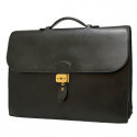 Porte documents HERMES cuir box noir 2 soufflets