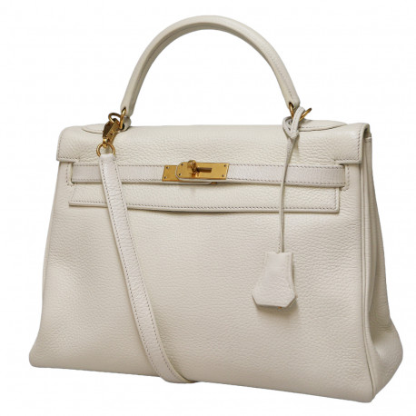 Sac Kelly 32 blanc HERMES taurillon clémence