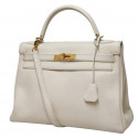 HERMES Kelly 32 bag white Clémence baby bull leather