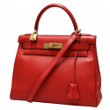 HERMES Kelly 28 red Swift leather