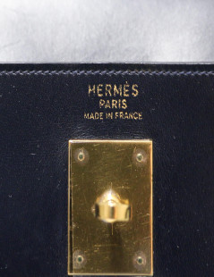 Kelly 32 retourné HERMES cuir de veau Box bleu