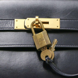 Kelly 32 retourné HERMES cuir de veau Box bleu