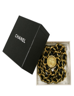 Ceinture double rang CHANEL cuir et métal