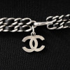 CHANEL silver chain interwoven with black leather belt