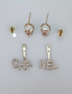 CHANEL rhinestone and pearl CHA  NEL pierced earrings