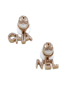 CHANEL rhinestone and pearl CHA  NEL pierced earrings