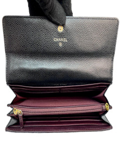 Portefeuille CHANEL cuir grainé noir