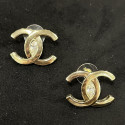 CHANEL large gold and rhinestones pierced earrings