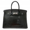 Sac HERMES Birkin 35 croco Porosus noir