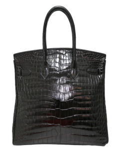 Sac HERMES Birkin 35 croco Porosus noir