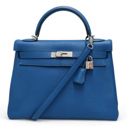 Sac HERMES Kelly 32 bleu retourné