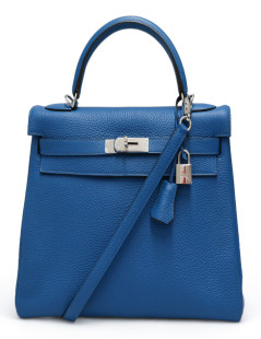 Sac HERMES Kelly 32 bleu retourné