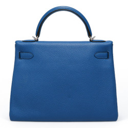 Sac HERMES Kelly 32 bleu retourné