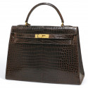 Sac HERMES Kelly 32 porosus marron Vintage