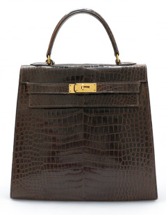 Kelly 32 HERMES porosus marron Vintage