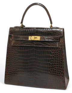 Kelly 32 HERMES porosus marron Vintage