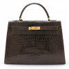 Kelly 32 HERMES porosus marron Vintage