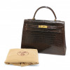 Sac HERMES Kelly 32 porosus marron Vintage